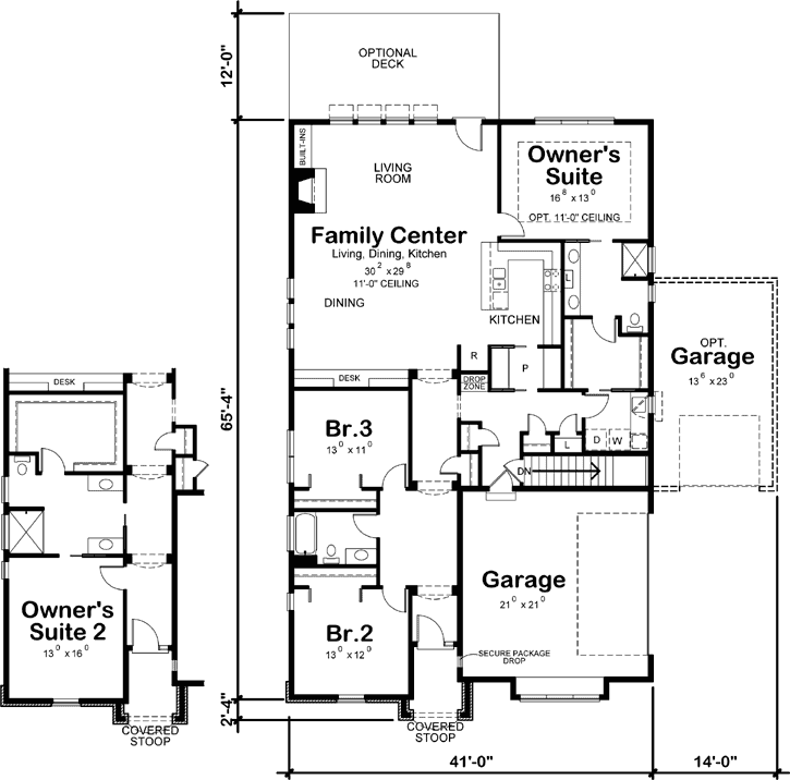 Traditional house plans 10-1852 - main floor plan, 2,140 sq ft, 3 bed, 2 bath house plans | Monster House Plans