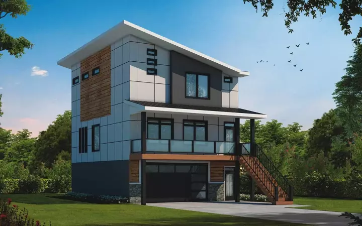 Modern house plans 10-2002 - front exterior, 2,031 sq ft, 3 bed, 3 bath house plans | Monster House Plans