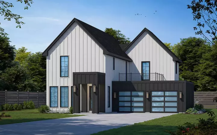 Modern house plans 10-2003 - front exterior, 2,240 sq ft, 3 bed, 2 bath house plans | Monster House Plans