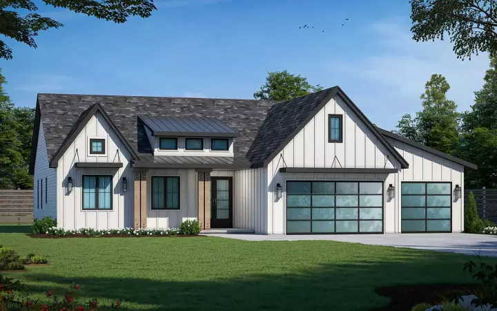 Modern Farmhouse house plans 10-2008 - front exterior, 2,176 sq ft, 4 bed, 2 bath house plans | Monster House Plans