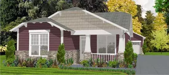 Bungalow house plans 103-220 - front exterior, 1,205 sq ft, 2 bed, 2 bath house plans | Monster House Plans