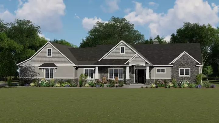 Ranch house plans 104-154 - front exterior, 1,737 sq ft, 3 bed, 2 bath house plans | Monster House Plans