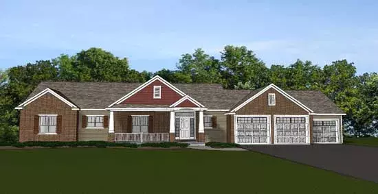 Craftsman house plans 104-155 - front exterior, 2,078 sq ft, 3 bed, 2 bath house plans | Monster House Plans