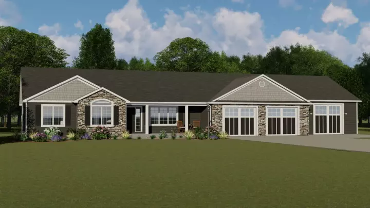 Ranch house plans 104-195 - front exterior, 1,971 sq ft, 3 bed, 2 bath house plans | Monster House Plans