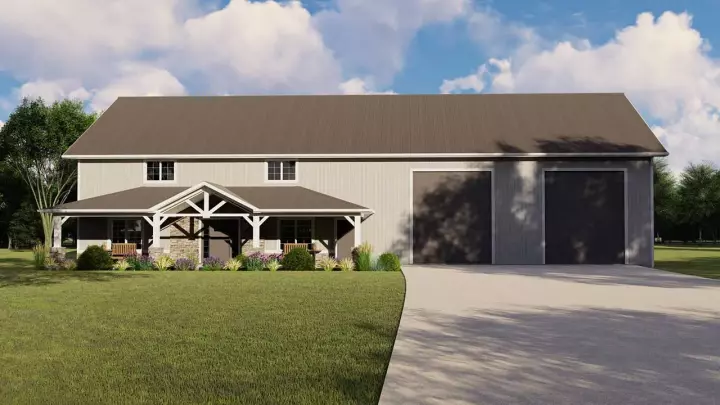 Barndominium house plans 104-223 - front exterior, 3,172 sq ft, 3 bed, 2 bath house plans | Monster House Plans
