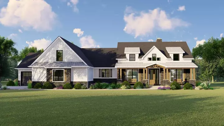 Modern Farmhouse house plans 104-238 - front exterior, 2,852 sq ft, 3 bed, 3 bath house plans | Monster House Plans