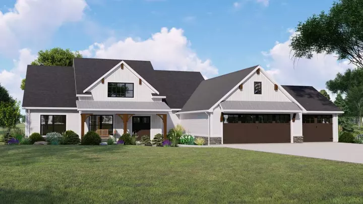 Modern Farmhouse house plans 104-248 - front exterior, 2,428 sq ft, 4 bed, 2 bath house plans | Monster House Plans