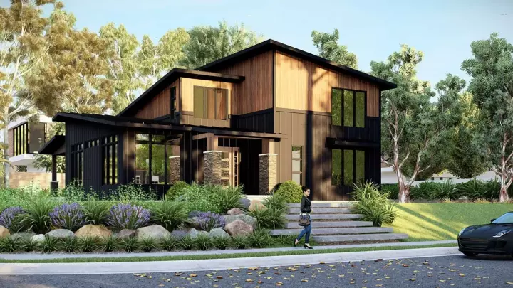 Contemporary house plans 104-263 - front exterior, 1,719 sq ft, 3 bed, 2 bath house plans | Monster House Plans