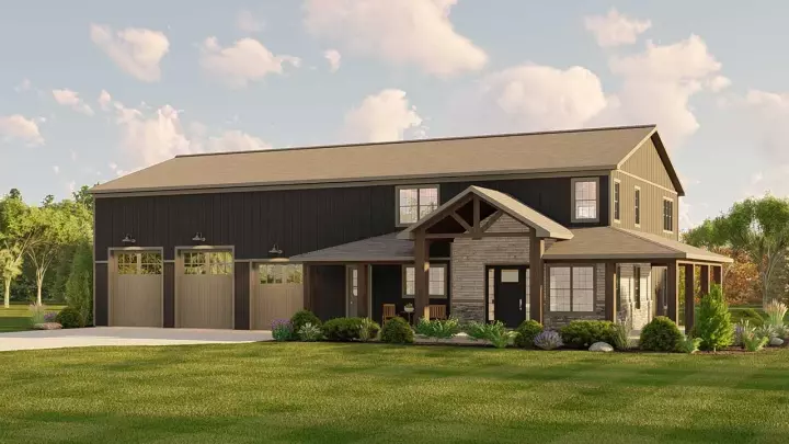 Barndominium house plans 104-285 - front exterior, 2,937 sq ft, 4 bed, 4 bath house plans | Monster House Plans