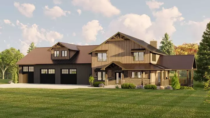 Barndominium house plans 104-290 - front exterior, 2,840 sq ft, 2 bed, 3 bath house plans | Monster House Plans