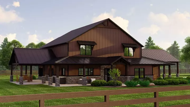 Barndominium house plans 104-298 - front exterior, 3,845 sq ft, 3 bed, 3 bath house plans | Monster House Plans