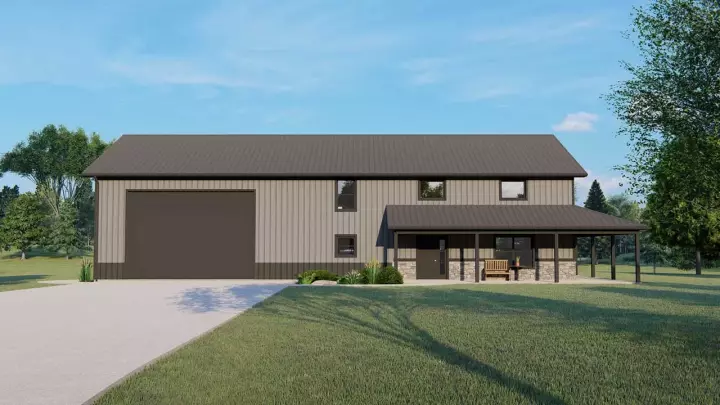 Barndominium house plans 104-302 - front exterior, 3,033 sq ft, 3 bed, 2 bath house plans | Monster House Plans