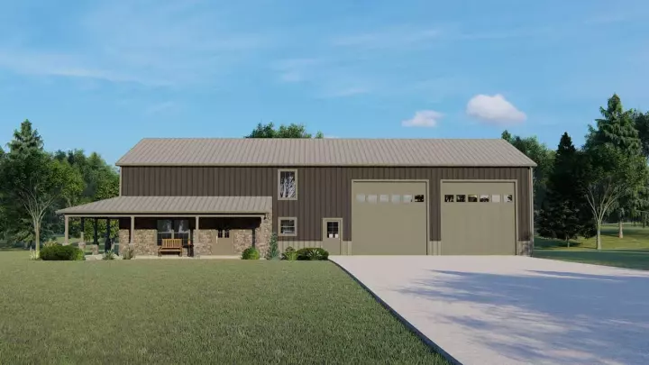 Barndominium house plans 104-303 - front exterior, 3,484 sq ft, 5 bed, 3 bath house plans | Monster House Plans