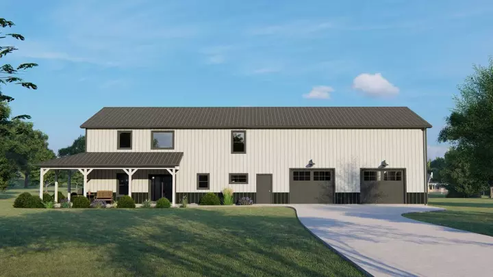 Barndominium house plans 104-304 - front exterior, 2,511 sq ft, 4 bed, 3 bath house plans | Monster House Plans