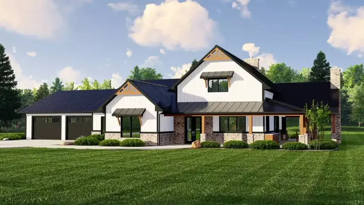 Barndominium house plans 104-308 - front exterior, 2,914 sq ft, 2 bed, 3 bath house plans | Monster House Plans