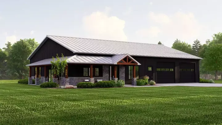 Barndominium house plans 104-310 - front exterior, 1,945 sq ft, 1 bed, 2 bath house plans | Monster House Plans
