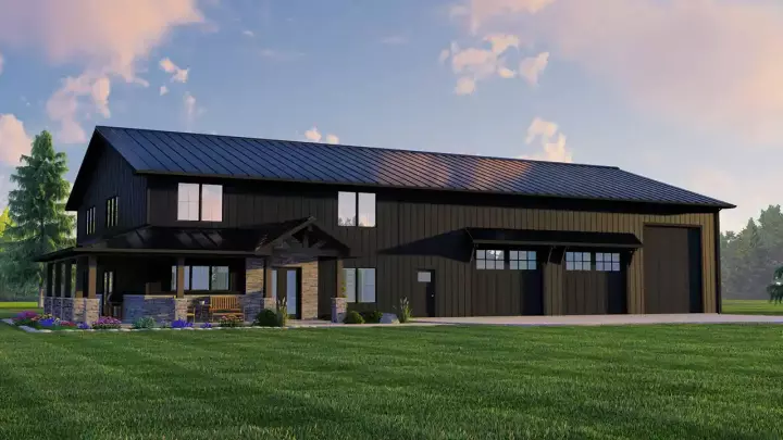 Barndominium house plans 104-315 - front exterior, 3,055 sq ft, 3 bed, 2 bath house plans | Monster House Plans