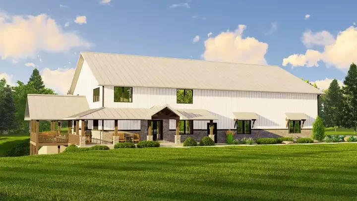 Barndominium house plans 104-317 - front exterior, 3,502 sq ft, 3 bed, 2 bath house plans | Monster House Plans