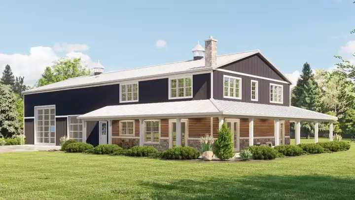 Barndominium house plans 104-319 - front exterior, 2,682 sq ft, 3 bed, 3 bath house plans | Monster House Plans