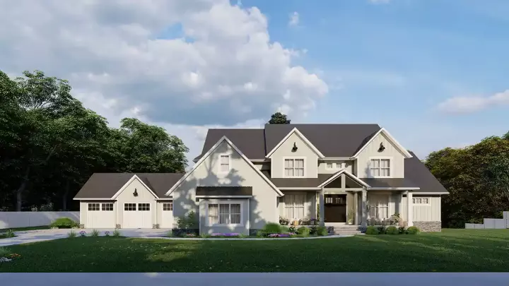 Modern Farmhouse house plans 104-327 - front exterior, 5,386 sq ft, 5 bed, 4 bath house plans | Monster House Plans