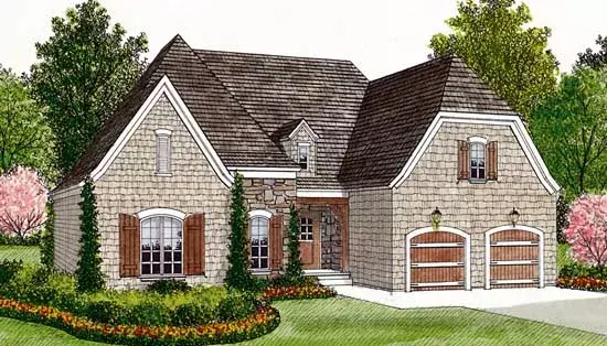 English Country house plans 106-117 - front exterior, 1,400 sq ft, 3 bed, 2 bath house plans | Monster House Plans