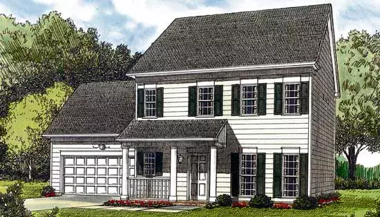 Colonial house plans 106-128 - front exterior, 1,550 sq ft, 3 bed, 2 bath house plans | Monster House Plans