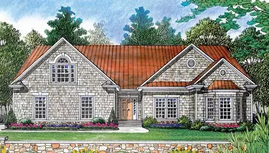 Shingle house plans 106-134 - front exterior, 1,571 sq ft, 2 bed, 2 bath house plans | Monster House Plans