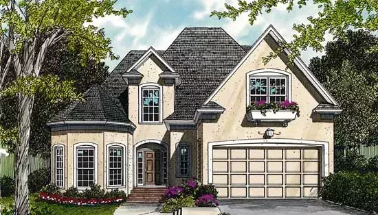 European house plans 106-187 - front exterior, 2,225 sq ft, 3 bed, 2 bath house plans | Monster House Plans