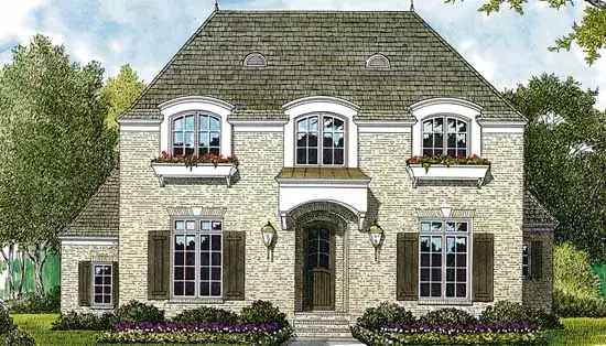 European house plans 106-251 - front exterior, 2,611 sq ft, 3 bed, 2 bath house plans | Monster House Plans