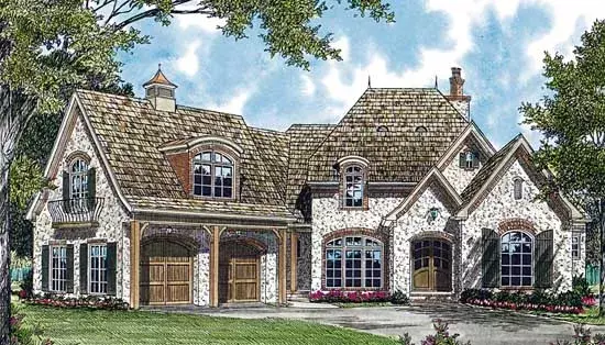 European house plans 106-299 - front exterior, 3,098 sq ft, 3 bed, 3 bath house plans | Monster House Plans