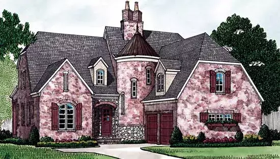 European house plans 106-373 - front exterior, 3,166 sq ft, 3 bed, 3 bath house plans | Monster House Plans