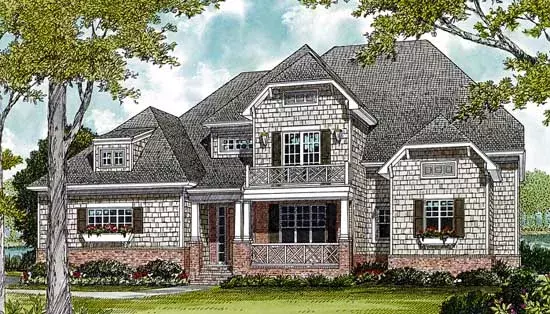 Shingle house plans 106-376 - front exterior, 4,791 sq ft, 5 bed, 4 bath house plans | Monster House Plans