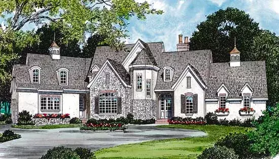 European house plans 106-385 - front exterior, 3,462 sq ft, 3 bed, 3 bath house plans | Monster House Plans