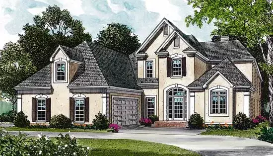 European house plans 106-388 - front exterior, 3,242 sq ft, 4 bed, 3 bath house plans | Monster House Plans