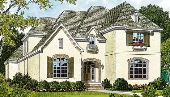 European house plans 106-393 - front exterior, 3,281 sq ft, 4 bed, 4 bath house plans | Monster House Plans
