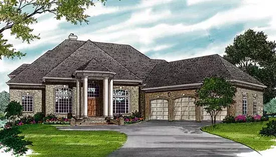 European house plans 106-419 - front exterior, 4,433 sq ft, 4 bed, 4 bath house plans | Monster House Plans