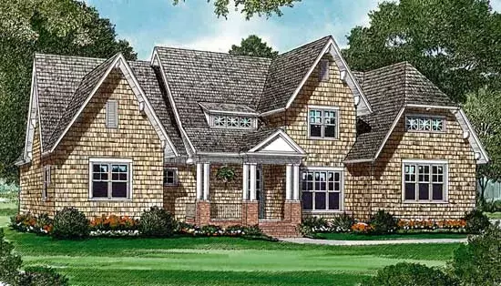 Shingle house plans 106-422 - front exterior, 3,411 sq ft, 4 bed, 3 bath house plans | Monster House Plans