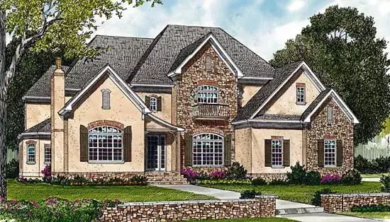 European house plans 106-428 - front exterior, 3,455 sq ft, 4 bed, 3 bath house plans | Monster House Plans