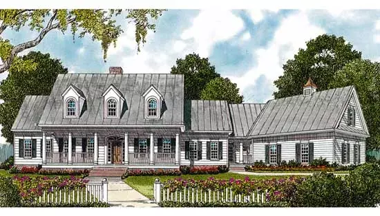 Farmhouse house plans 106-455 - front exterior, 3,672 sq ft, 4 bed, 4 bath house plans | Monster House Plans