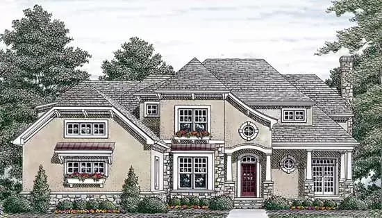 European house plans 106-457 - front exterior, 5,319 sq ft, 5 bed, 4 bath house plans | Monster House Plans