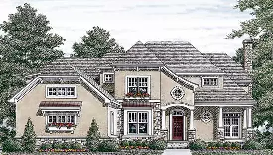 European house plans 106-458 - front exterior, 3,680 sq ft, 4 bed, 3 bath house plans | Monster House Plans