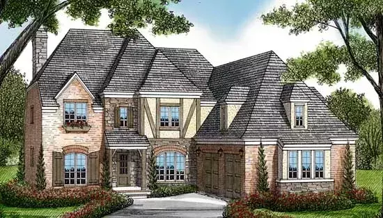 Tudor house plans 106-482 - front exterior, 3,877 sq ft, 4 bed, 4 bath house plans | Monster House Plans