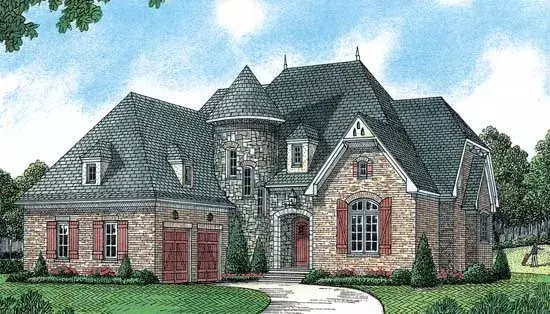 European house plans 106-495 - front exterior, 3,979 sq ft, 3 bed, 3 bath house plans | Monster House Plans