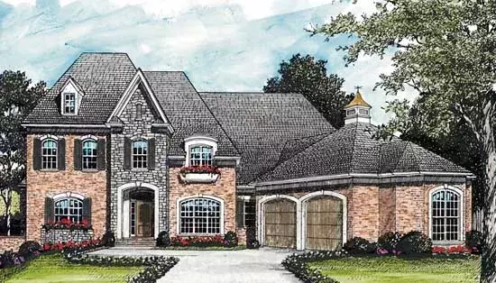 European house plans 106-498 - front exterior, 5,720 sq ft, 5 bed, 4 bath house plans | Monster House Plans