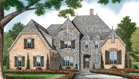 European house plans 106-510 - front exterior, 4,099 sq ft, 4 bed, 4 bath house plans | Monster House Plans