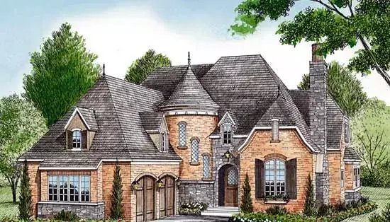 European house plans 106-537 - front exterior, 4,290 sq ft, 3 bed, 3 bath house plans | Monster House Plans