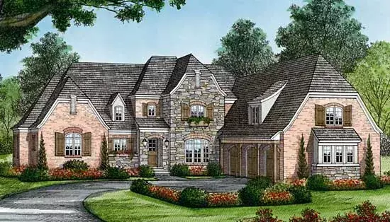 European house plans 106-548 - front exterior, 4,409 sq ft, 4 bed, 4 bath house plans | Monster House Plans