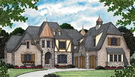European house plans 106-555 - front exterior, 4,458 sq ft, 3 bed, 4 bath house plans | Monster House Plans