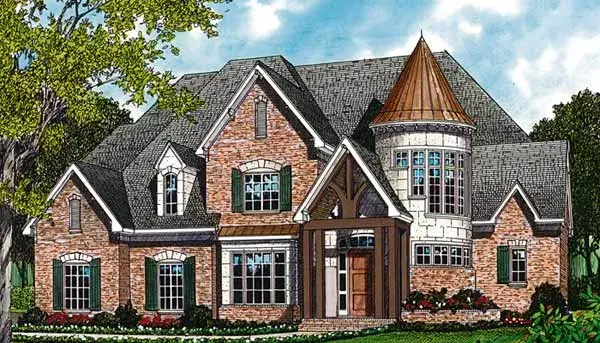 European house plans 106-557 - front exterior, 4,476 sq ft, 4 bed, 3 bath house plans | Monster House Plans