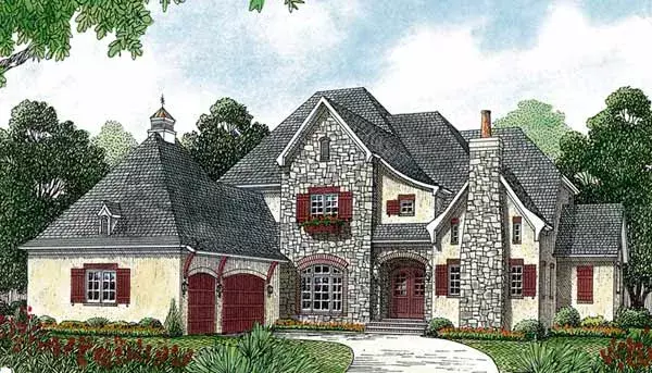 European house plans 106-560 - front exterior, 4,484 sq ft, 4 bed, 4 bath house plans | Monster House Plans